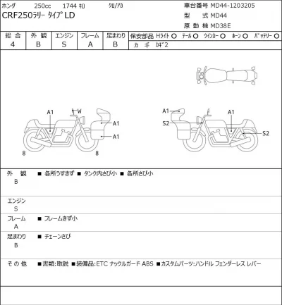 Honda CRF250 RALLY TYPE LD лот № 8264 оценка 4  с аукциона в Японии 0
