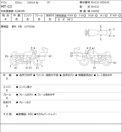 Yamaha MT-03 лот № 7272 оценка 4  с аукциона в Японии 0