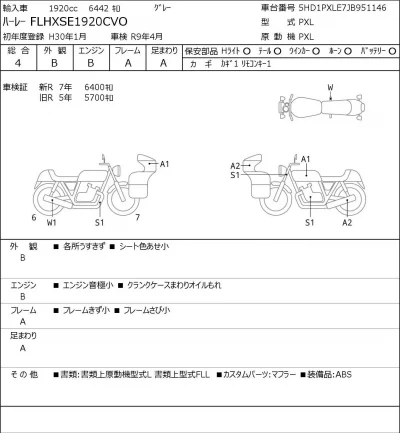 Harley-Davidson HARLEY FLHXSE1920CVO лот № 7573 оценка 4  с аукциона в Японии 0