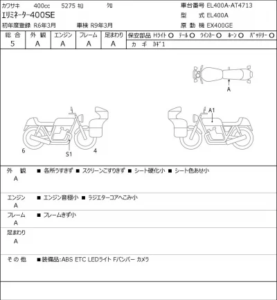 Kawasaki ELIMINATOR 400SE лот № 5092 оценка 5  с аукциона в Японии 0
