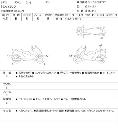 Yamaha TORI CITY 300 лот № 5279 оценка 4.5  с аукциона в Японии 0