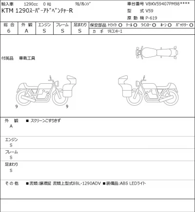 KTM  1290 SUPER ADVENTURE R лот № 5611 оценка 6  с аукциона в Японии 0