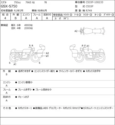 Suzuki GSX-S750 лот № 8154 оценка 4  с аукциона в Японии 0
