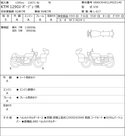 KTM  1290 SUPER DUKE R лот № 8175 оценка 5  с аукциона в Японии 0