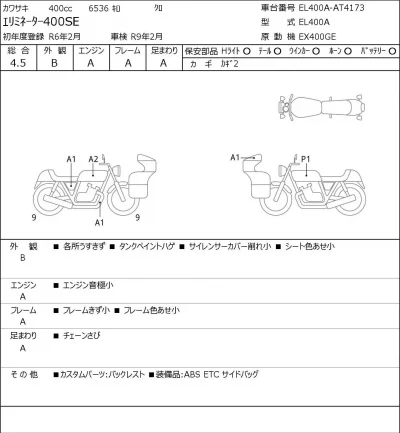 Kawasaki ELIMINATOR 400SE лот № 7192 оценка 4.5  с аукциона в Японии 0