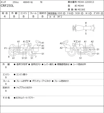 Honda CRF250L лот № 8314 оценка 4  с аукциона в Японии 0