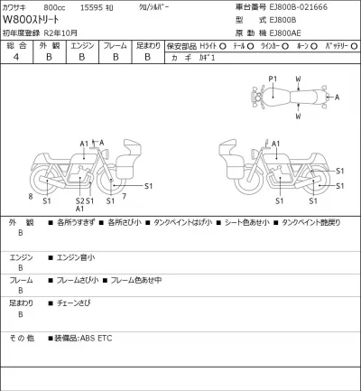 Kawasaki W800 STREET лот № 7319 оценка 4  с аукциона в Японии 0