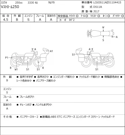 Suzuki V STROM 250 лот № 7433 оценка 4.5  с аукциона в Японии 0