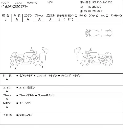 Kawasaki VERSYS X250 TOURER лот № 7503 оценка 5  с аукциона в Японии 0