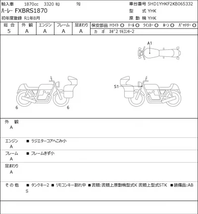 Harley-Davidson HARLEY FXBRS1870 лот № 7556 оценка 5  с аукциона в Японии 0