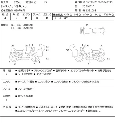 Triumph  DAYTONA675 лот № 7601 оценка 4  с аукциона в Японии 0
