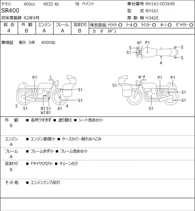 Yamaha SR400-1 лот № 5214 оценка 4  с аукциона в Японии 0