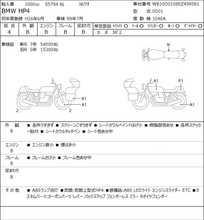 BMW  HP4 лот № 5516 оценка 4  с аукциона в Японии 0