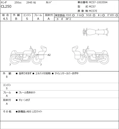 Honda CL250 лот № 5517 оценка 4.5  с аукциона в Японии 0