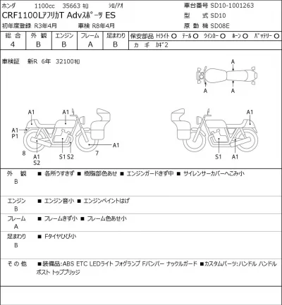 Honda CRF1100L AFRICA T ADV SPORT ES лот № 5630 оценка 4  с аукциона в Японии 0