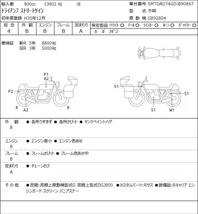 Triumph  STREET TWIN 900 лот № 8028 оценка 4  с аукциона в Японии 0