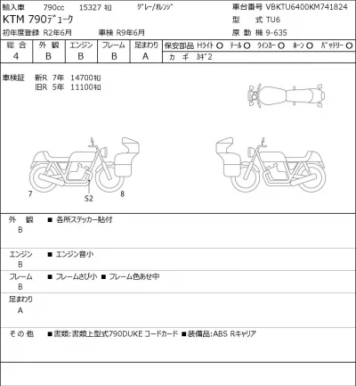 KTM  790 DUKE лот № 8039 оценка 4  с аукциона в Японии 0