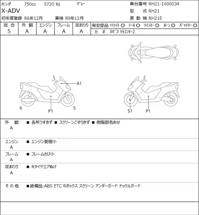 Honda X-ADV лот № 8043 оценка 5  с аукциона в Японии 0