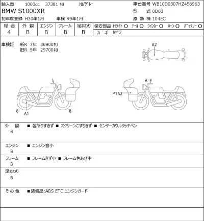 BMW  S1000XR лот № 7110 оценка 4  с аукциона в Японии 0