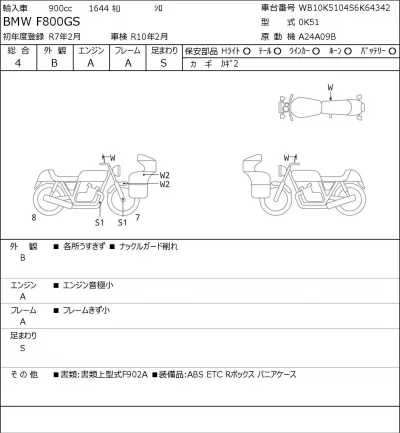 BMW  F800GS лот № 7122 оценка 4  с аукциона в Японии 0