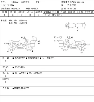 Yamaha FJR1300A лот № 8182 оценка 4  с аукциона в Японии 0