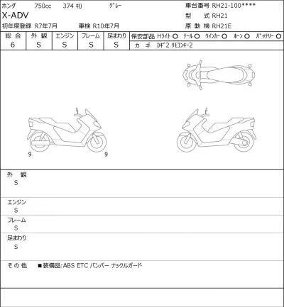 Honda X-ADV лот № 8188 оценка 6  с аукциона в Японии 0