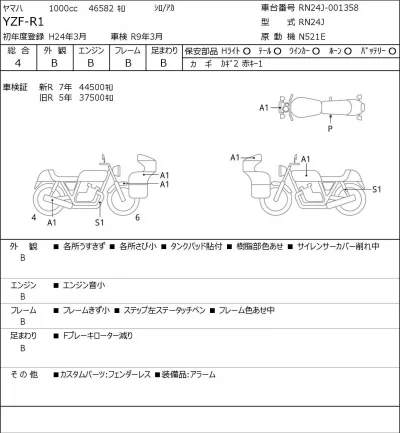 Yamaha YZF-R1 лот № 7270 оценка 4  с аукциона в Японии 0
