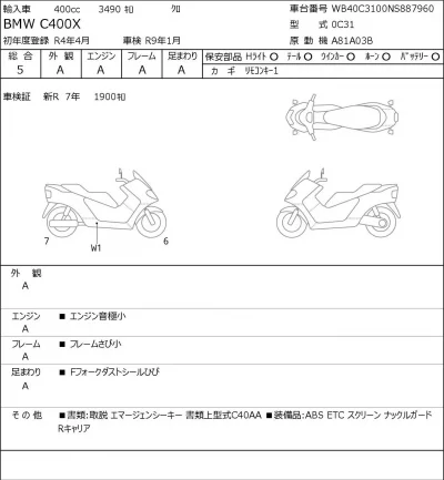 BMW  C400X лот № 8310 оценка 5  с аукциона в Японии 0