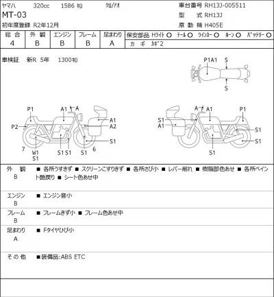 Yamaha MT-03 лот № 7343 оценка 4  с аукциона в Японии 0