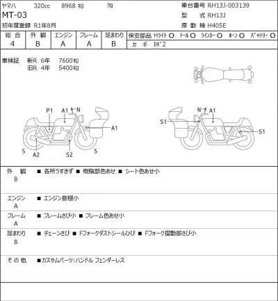 Yamaha MT-03 лот № 8409 оценка 4  с аукциона в Японии 0