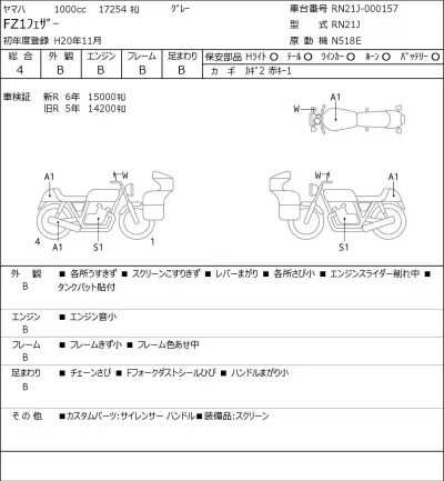 Yamaha FZ-1 FEATHER лот № 8429 оценка 4  с аукциона в Японии 0