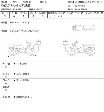 Triumph  STREET TRIPLE RS лот № 8511 оценка 5  с аукциона в Японии 0