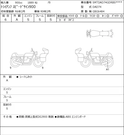 Triumph  SPEED TWIN 900 лот № 8513 оценка 6  с аукциона в Японии 0