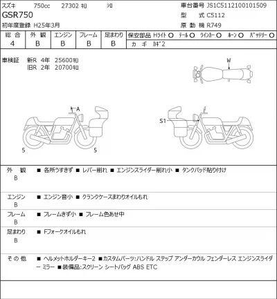 Suzuki GSR750 лот № 7584 оценка 4  с аукциона в Японии 0