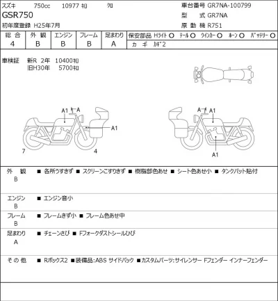 Suzuki GSR750 лот № 7671 оценка 4  с аукциона в Японии 0