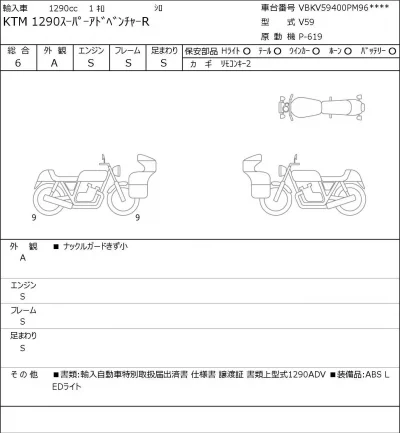 KTM  1290 SUPER ADVENTURE R лот № 5472 оценка 6  с аукциона в Японии 0