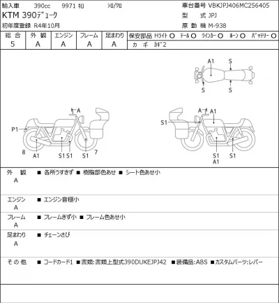 KTM  390 DUKE лот № 7006 оценка 5  с аукциона в Японии 0