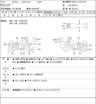 Yamaha FZ-1 FEATHER лот № 7028 оценка 4  с аукциона в Японии 0