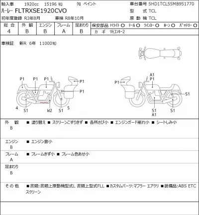Harley-Davidson HARLEY FLTRXSE1920CVO лот № 8041 оценка 4  с аукциона в Японии 0