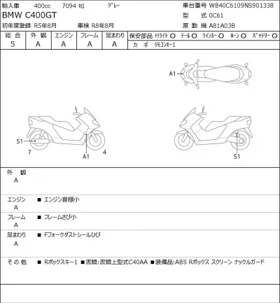 BMW  C400GT лот № 7066 оценка 5  с аукциона в Японии 0
