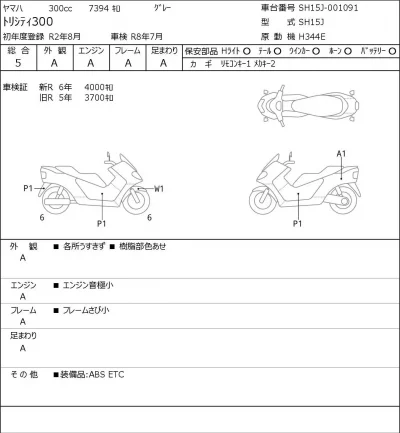Yamaha TORI CITY 300 лот № 7223 оценка 5  с аукциона в Японии 0