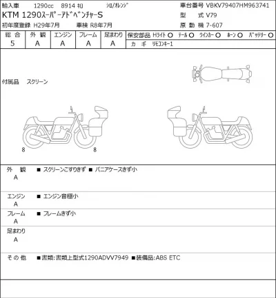 KTM  1290 SUPER ADVENTURE S лот № 7229 оценка 5  с аукциона в Японии 0