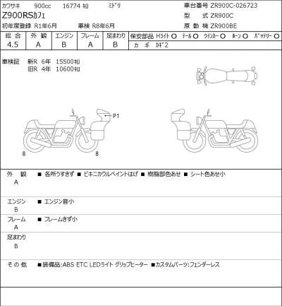 Kawasaki Z900RSKAFE лот № 5497 оценка 4.5  с аукциона в Японии 0