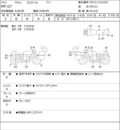 Yamaha MT-07 лот № 5530 оценка 4  с аукциона в Японии 0