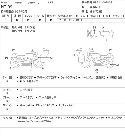 Yamaha MT-09 лот № 5542 оценка 4  с аукциона в Японии 0