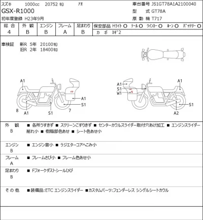 Suzuki GSX-R1000 лот № 5553 оценка 4  с аукциона в Японии 0