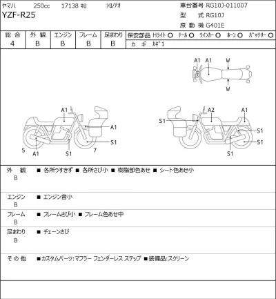 Yamaha YZF-R25 лот № 7009 оценка 4  с аукциона в Японии 0