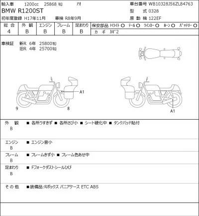 BMW  R1200ST лот № 7093 оценка 4  с аукциона в Японии 0