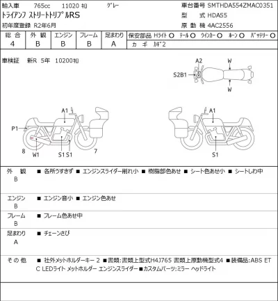 Triumph  STREET TRIPLE RS лот № 8200 оценка 4  с аукциона в Японии 0