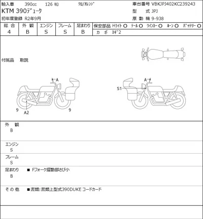 KTM  390 DUKE лот № 7264 оценка 4  с аукциона в Японии 0